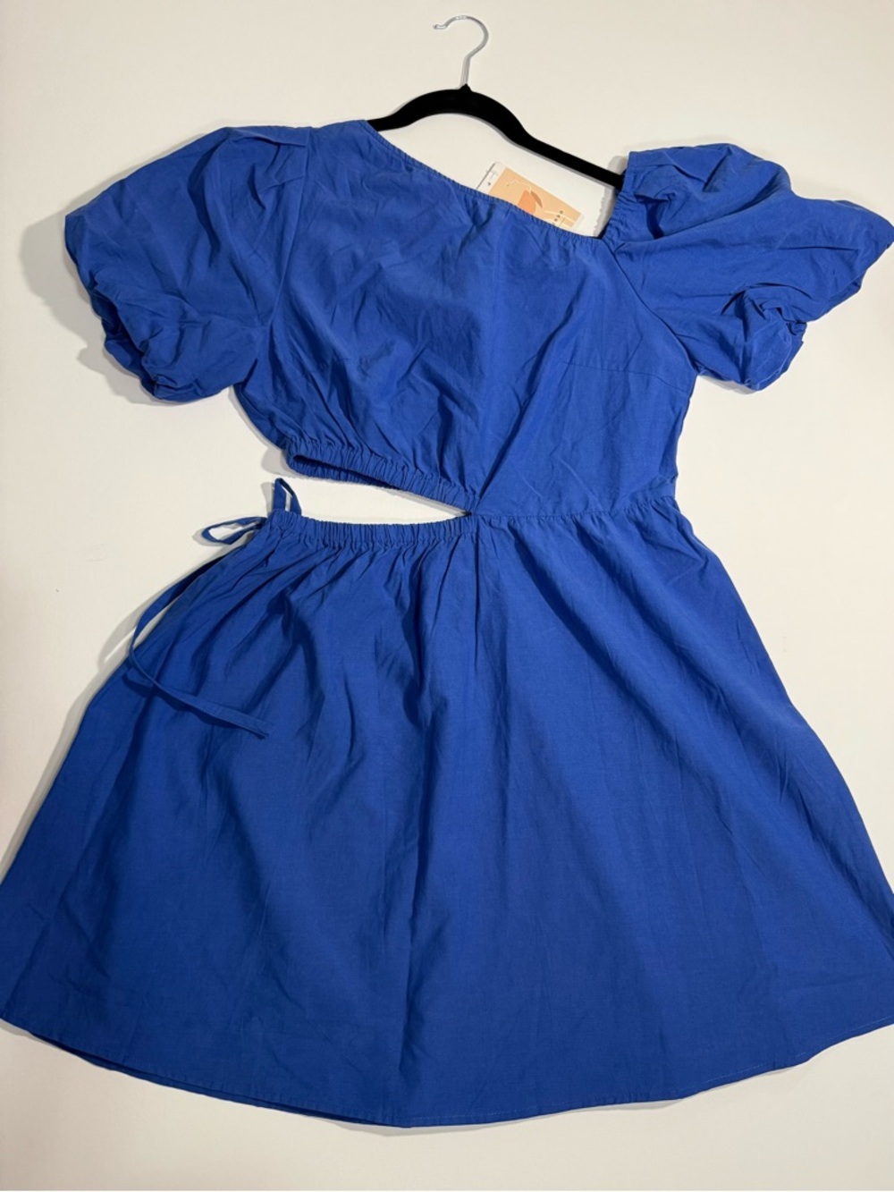 Girls Cobalt Blue One-Shoulder Cutout Puff-Sleeve Dress